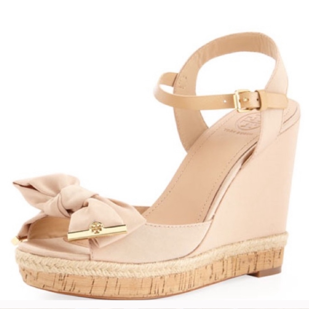 Tory Burch Penny Faille Bow Wedge Sandal